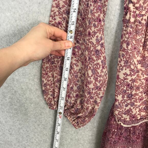 Japna Dress Small Pink Cream Paisley Wrap Flowy Puff Tie Belt Cottage Boho - Picture 9 of 15